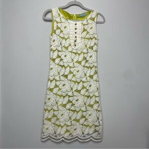 Antonio Melani lace floral overlay green sleeveless shift dress, size 2